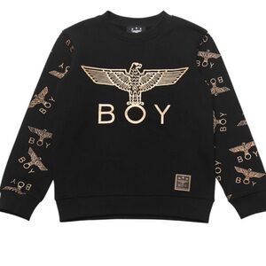 Boy London Black Metallic Gold Logo Allover Sleeve Print Eagle Sweatshirt NWOT L